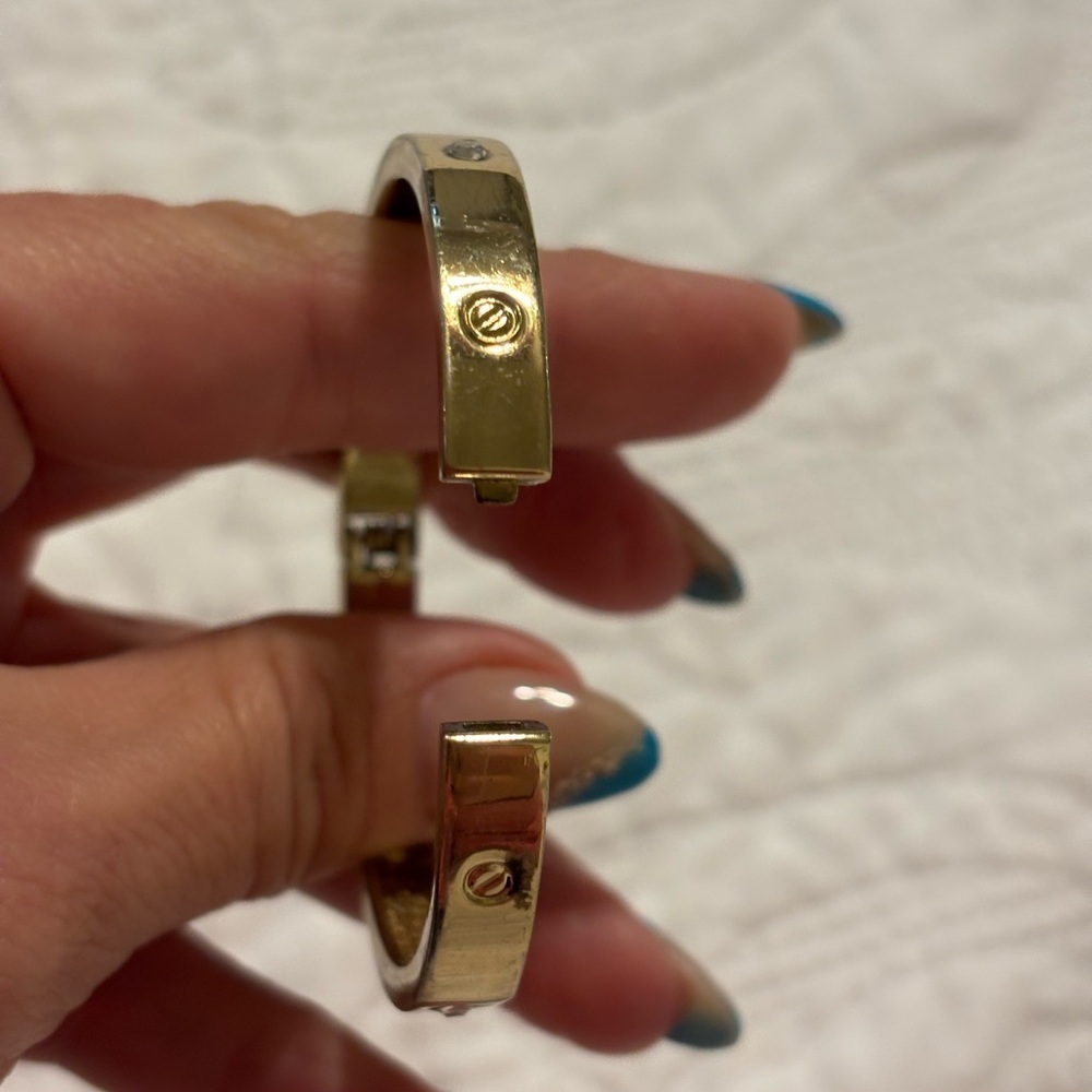 Gold Tone Bangle Bracelet with Accent Stones - Women's Jewelry - Picture 3 of 6